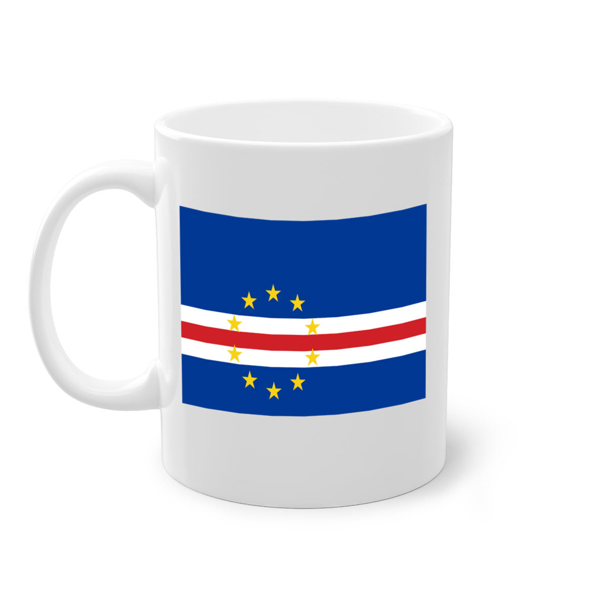 Cabo Verde 169# Mug featuring a glossy finish with a colorful handle and interior, available in multiple sizes.